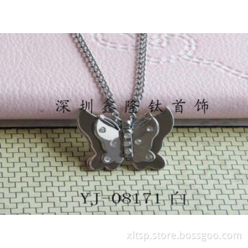 TC15 Hot Stainless Steel Double Butterfly Pendants with 6pcs Zircons